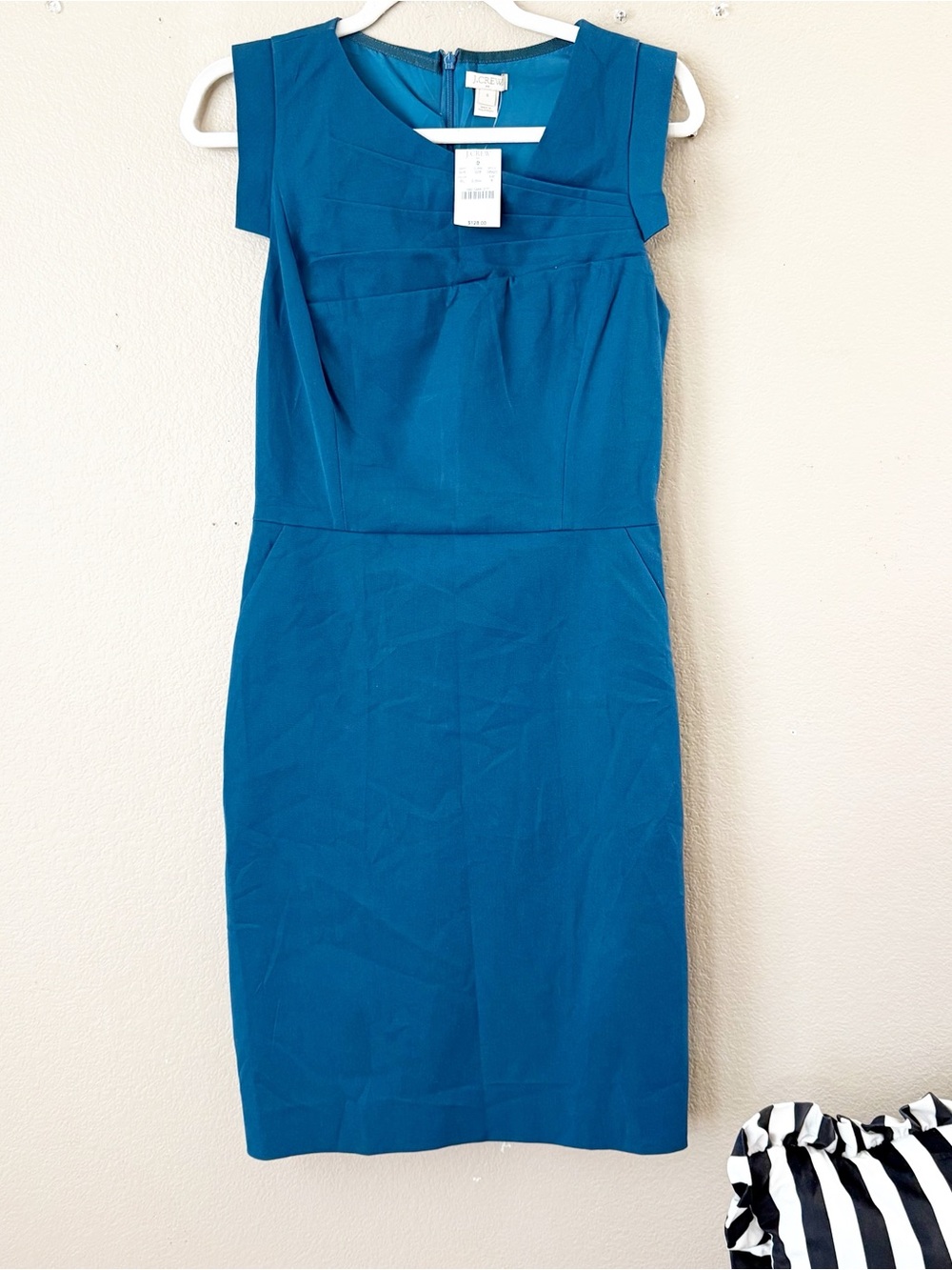 J. Crew Factory Teal Cap-Sleeve Midi Sheath Dress size 6